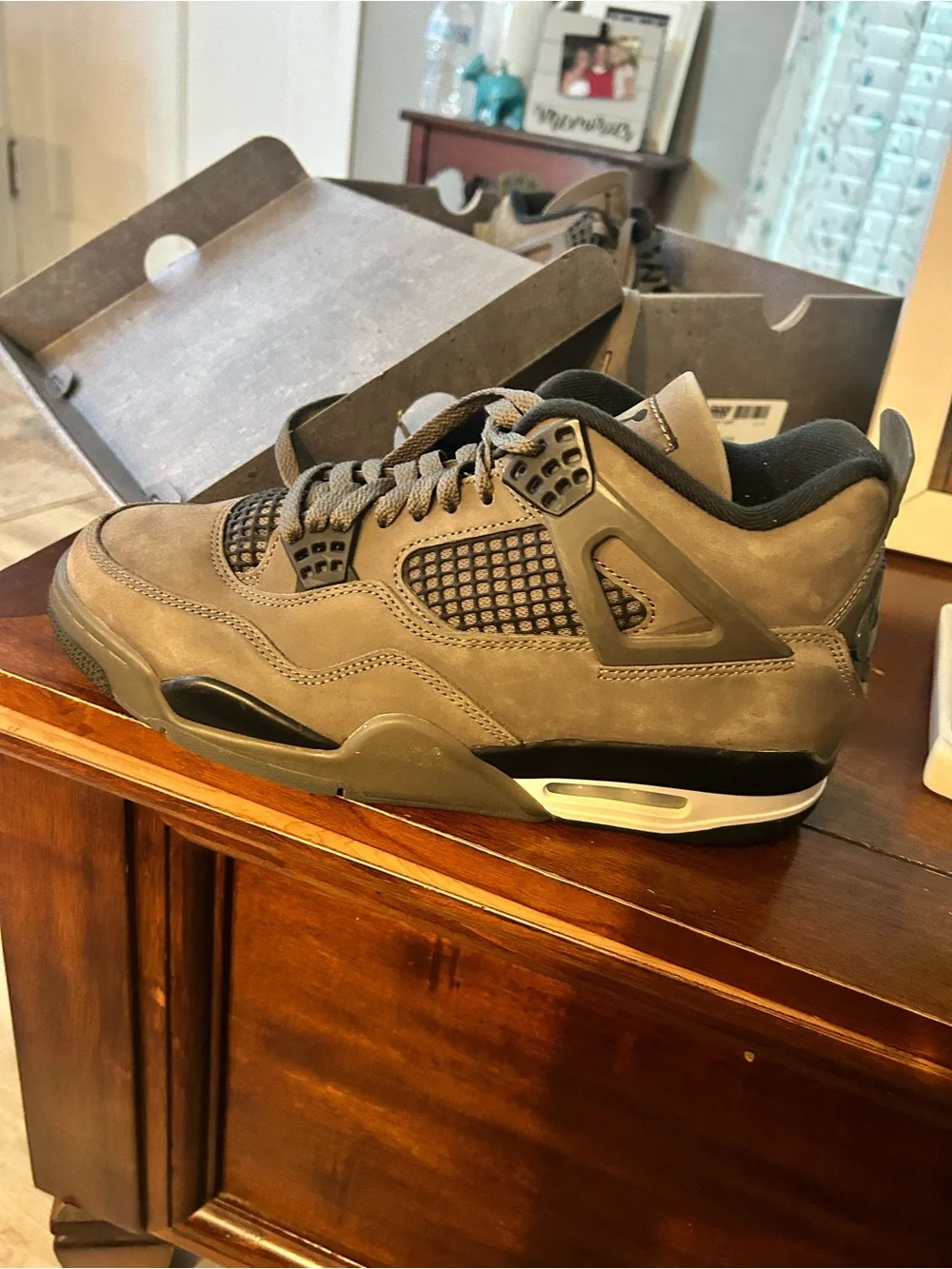 Jordan Retro 4 Sneakers in Taupe Gray and Black